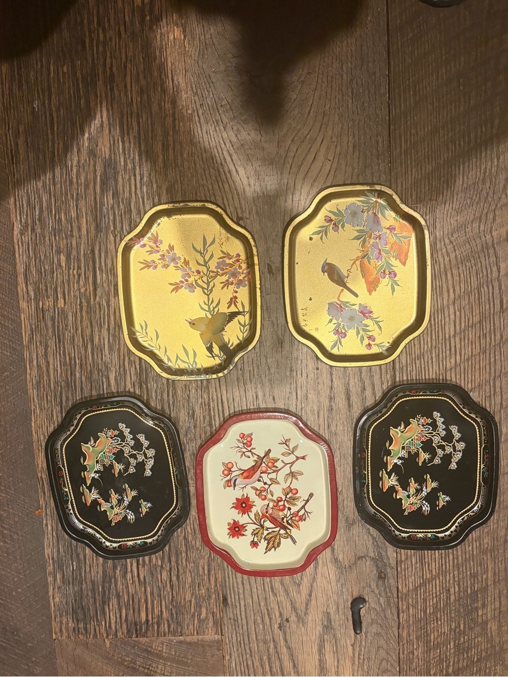 Vintage Elite Trays Made in England Set of 5 Bird & Chinoiserie